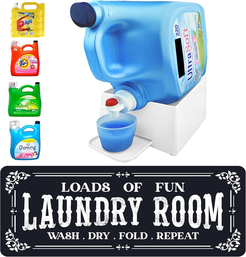 Skywin TidyFriend Laundry Detergent Holder with Laundry Room Rug Runner, Detergent Stand for Spill Protection, Non-Slip Runner Mat, and Stylish Room Organizer for Home & Laundry Spaces (Kit) - Image 1