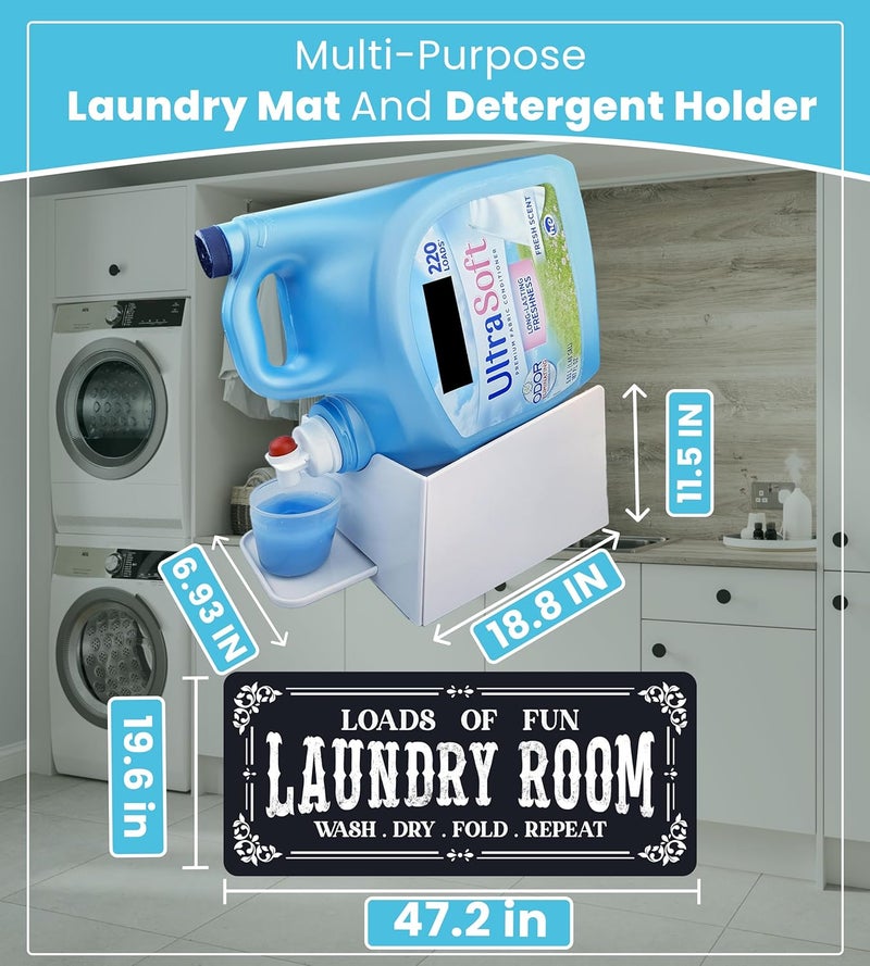 Skywin TidyFriend Laundry Detergent Holder with Laundry Room Rug Runner, Detergent Stand for Spill Protection, Non-Slip Runner Mat, and Stylish Room Organizer for Home & Laundry Spaces (Kit) - Image 2