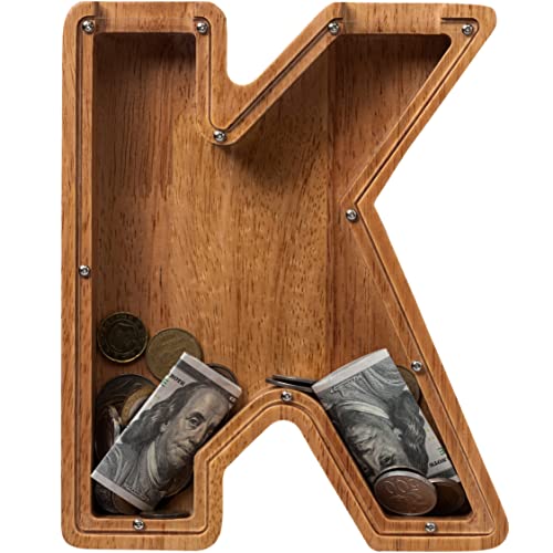 ladenk 12 Inch Extra Large Wooden Kids Letter Piggy Bank Piggy Bank for Boys Girls Initial K Bank Alphabet Money Bank for Birthday - Image 1