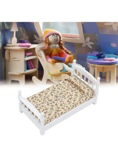 Zerodis Wooden Doll House Bed 1: 12 Scale Miniature Bedroom Furniture Set With Mattress Pillows  - Image 3