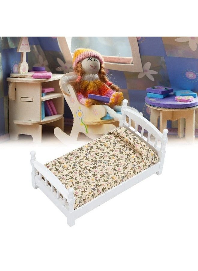 Zerodis Wooden Doll House Bed 1: 12 Scale Miniature Bedroom Furniture Set With Mattress Pillows  - Image 3