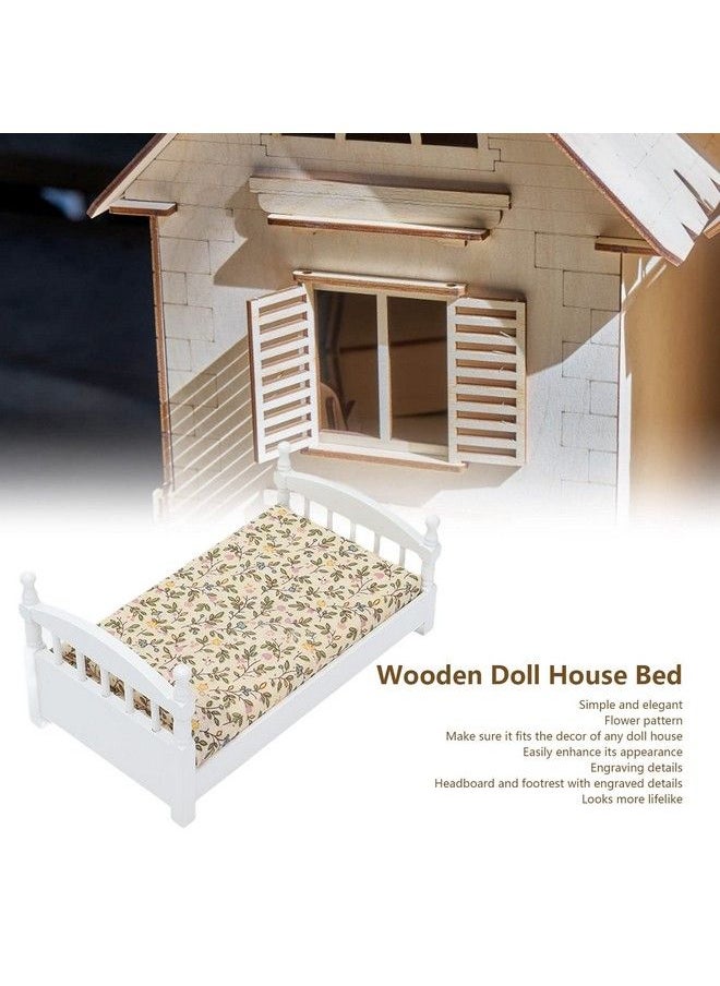 Zerodis Wooden Doll House Bed 1: 12 Scale Miniature Bedroom Furniture Set With Mattress Pillows  - Image 5