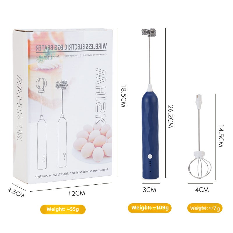 Plaid Electric Egg Beater Cake Whisk Milk Frother Blue