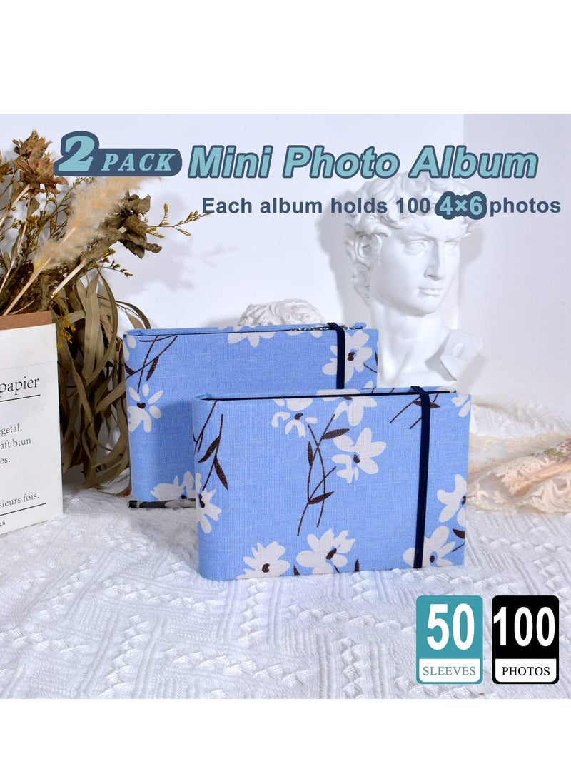 أوزيغالور 2 عبوة 2 ألبوم صور 4 × 6، غلاف من الكتان بـ 100 جيب سعة صغيرة، أزرق، تصميم زهور  - Image 2