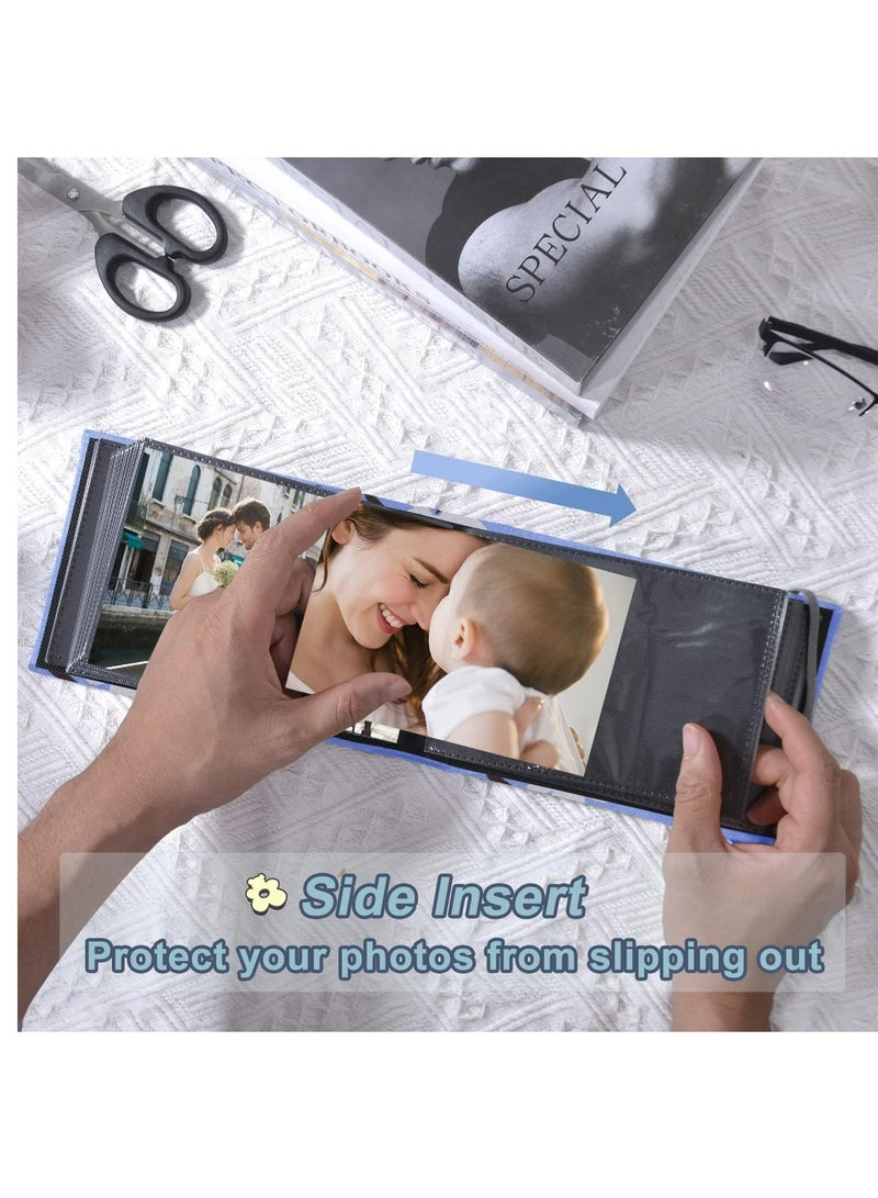 أوزيغالور 2 عبوة 2 ألبوم صور 4 × 6، غلاف من الكتان بـ 100 جيب سعة صغيرة، أزرق، تصميم زهور  - Image 4