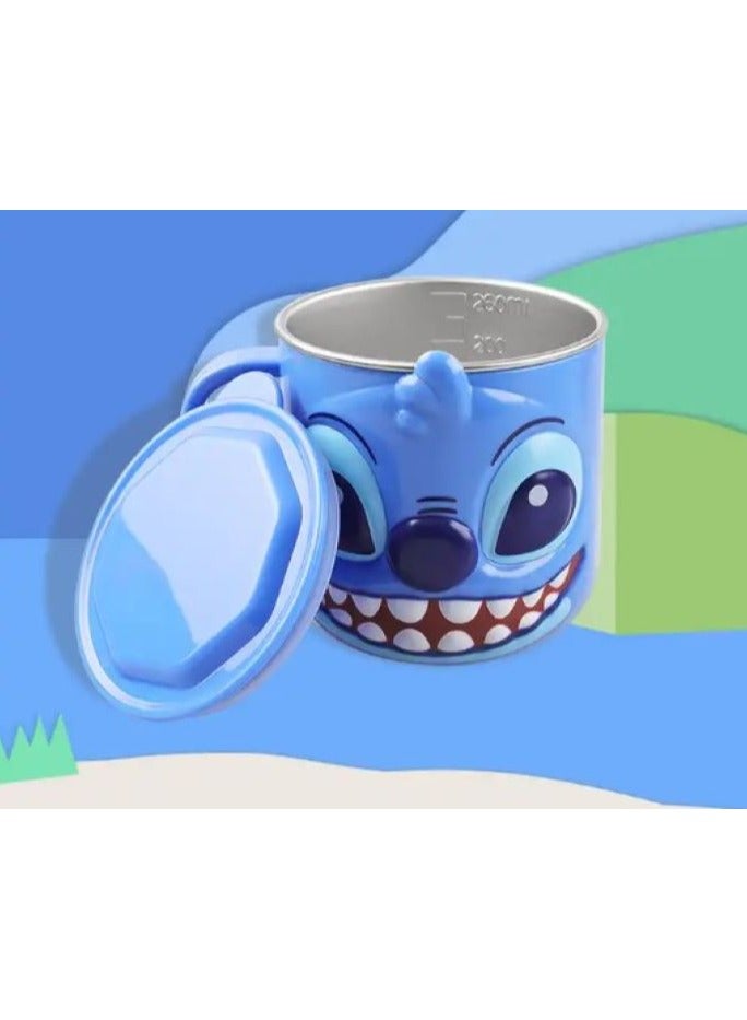 Disney 1pc 3D Cartoon Character Kids Drink Water Cup Stainless Steel Hot & Cold Stainless Steel Inner Mug with Plastic Outer Cover 280ml (Stitch) - Image 3