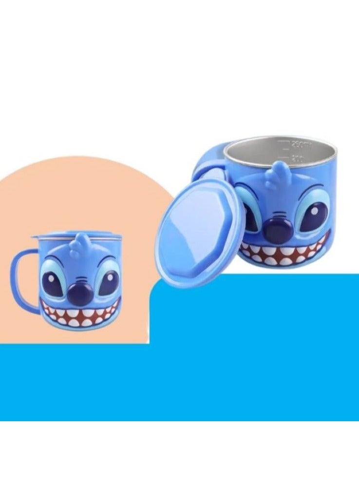 Disney 1pc 3D Cartoon Character Kids Drink Water Cup Stainless Steel Hot & Cold Stainless Steel Inner Mug with Plastic Outer Cover 280ml (Stitch) - Image 2