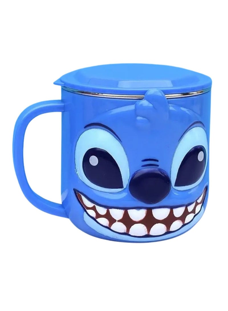 Disney 1pc 3D Cartoon Character Kids Drink Water Cup Stainless Steel Hot & Cold Stainless Steel Inner Mug with Plastic Outer Cover 280ml (Stitch) - Image 1