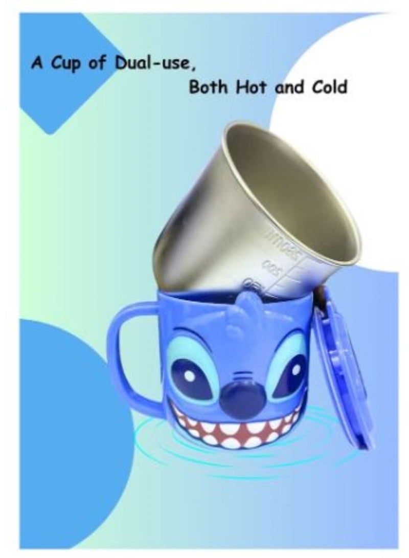 Disney 1pc 3D Cartoon Character Kids Drink Water Cup Stainless Steel Hot & Cold Stainless Steel Inner Mug with Plastic Outer Cover 280ml (Stitch) - Image 4