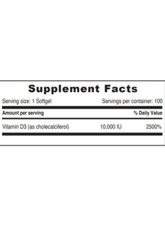 SUNSHINE NUTRITION Sunshine Nutrition Vitamin D 10000 IU (D3 Cholecalciferol), 100 Softgels | Promotes Strong Bones, Teeth | Supports Healthy Function | Gluten Free  - Image 2