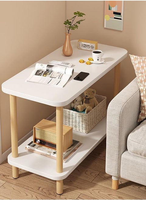 Coffee Table Desk, 2 Tier Rectangular End Table, Waterproof Storage Table, Modern style Sofa Table for Living Room & Bedroom, Solid Load-bearing