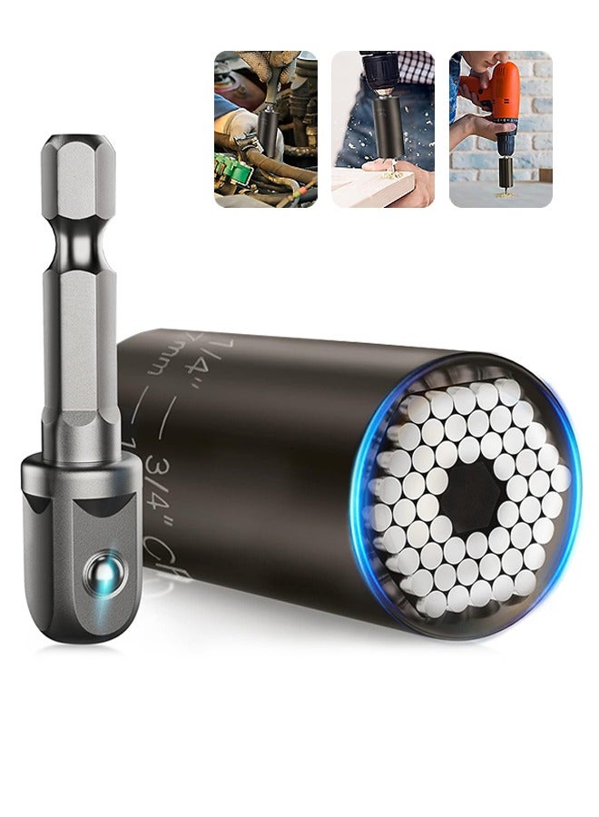 Beyond Universal Socket, Metal Socket Wrench with Electric Drill Adapter, DIY Self-Adjusting Set (Black) - Image 1