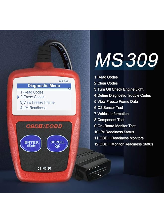 Aookay Ms309 Obd2 Scanner Check Engine Light Fault Code Reader Universal Obdii Diagnostic Scan Tool Read Clear Trouble Codes, View Freeze Frame Data, I/M Readiness Smog Check (Ms309)  - Image 2