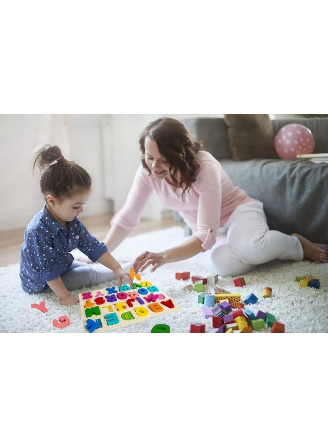 Attmu Alphabet Puzzle Wooden Puzzles for Toddlers 1 2 3 4 5 Year Old ABC Puzzle Shape Alphabet Learning Puzzles Toys with Puzzle Board  Letter Blocks Preschool Educational for Girls Boys - Image 5