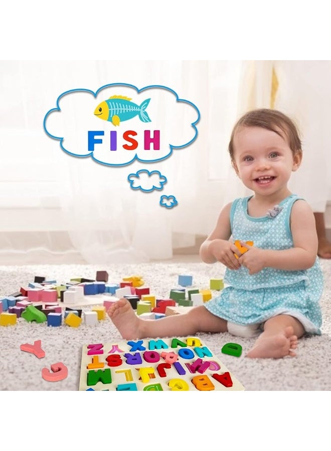Attmu Alphabet Puzzle Wooden Puzzles for Toddlers 1 2 3 4 5 Year Old ABC Puzzle Shape Alphabet Learning Puzzles Toys with Puzzle Board  Letter Blocks Preschool Educational for Girls Boys - Image 2