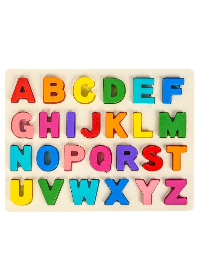 Attmu Alphabet Puzzle Wooden Puzzles for Toddlers 1 2 3 4 5 Year Old ABC Puzzle Shape Alphabet Learning Puzzles Toys with Puzzle Board  Letter Blocks Preschool Educational for Girls Boys - Image 1