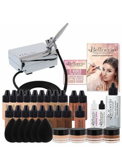 Complete Professional Belloccio Airbrush Cosmetic Makeup System with a MASTER SET of All 17 Foundation Color Shades in 1/4 oz Bottles - Blush, Bronzer, Highlighters