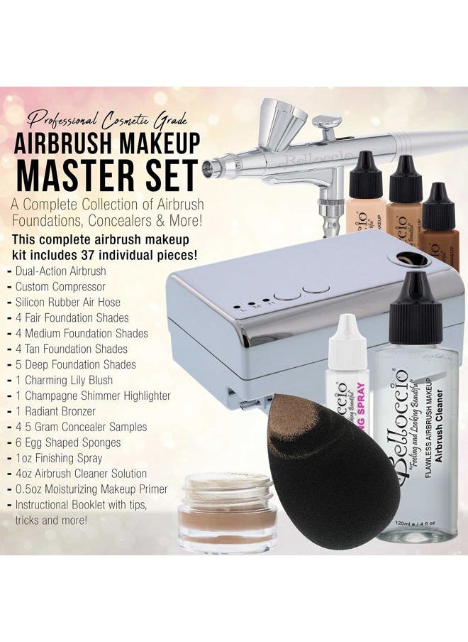 Belloccio Complete Professional Belloccio Airbrush Cosmetic Makeup System with a MASTER SET of All 17 Foundation Color Shades in 1/4 oz Bottles - Blush, Bronzer, Highlighters  - Image 2