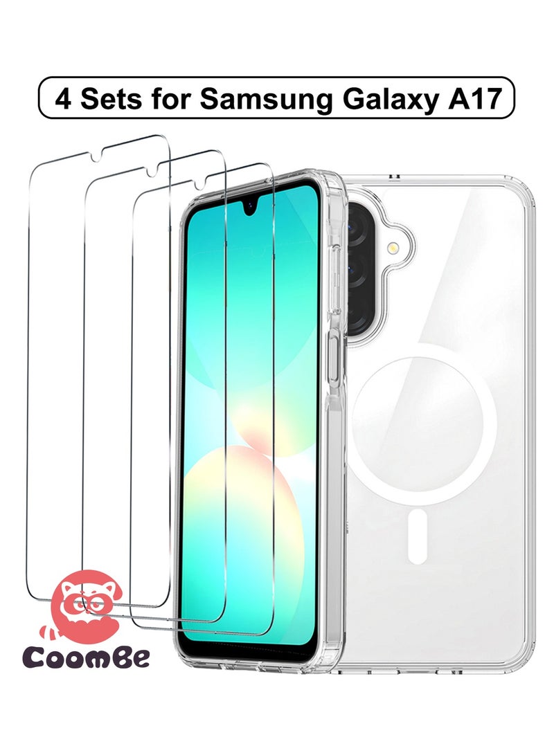 كومبي 4 مجموعات من واقيات الشاشة وحافظات الهاتف لهاتف Samsung Galaxy A17، بما في ذلك 3 قطع من الزجاج الأمامي وغطاء هاتف واحد