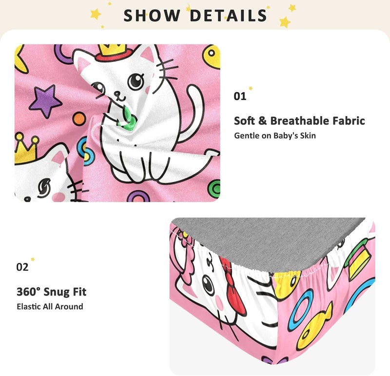 xigua Cat Baby Crib Sheets, Super Soft Combed Cotton Fitted Sheets, Breathable Skin-Friendly Baby Sheets for Standard Crib and Toddler Mattress & Playard, 52x28x9 Inch - Image 5