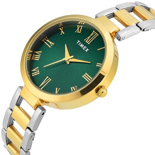 TIMEX Analog Watch for Woman with Green Round Dial & Two Tone Stainless Steel Bracelet Band Water Resistant Women's Wrist Watches - TW000X274 - Image 2