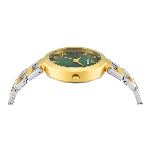 TIMEX Analog Watch for Woman with Green Round Dial & Two Tone Stainless Steel Bracelet Band Water Resistant Women's Wrist Watches - TW000X274 - Image 3