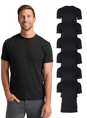 True Classic Mens T-Shirts – Short Sleeve Crew Neck T Shirts for Man, Cotton Blend Plain Novelty Men's T-Shirts, Pack of 6, Black, L - Image 1