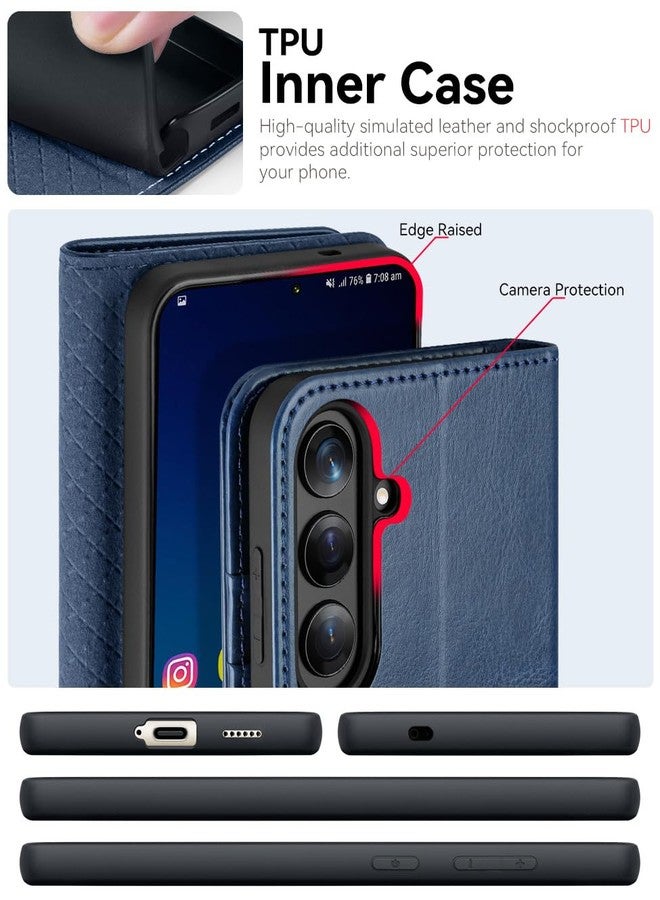 OCASE Case for Samsung Galaxy S25 5G, Inner TPU Shockproof Leather Cases Wallet, RFID Blocking, Card Slots, Kickstand, Magnetic Buckle Cover for Samsung Galaxy S25 - Blue - Image 5