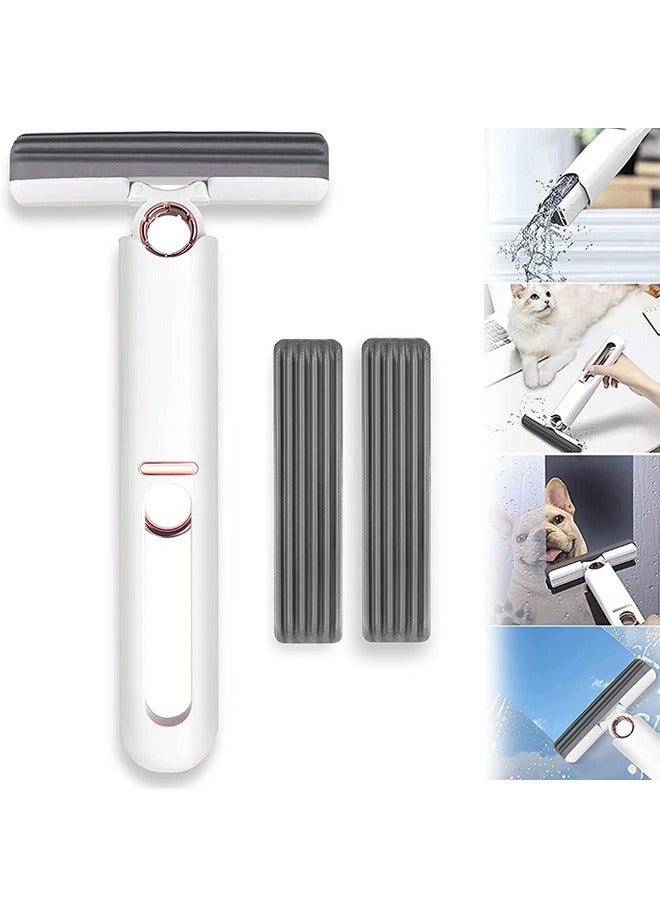 ممسحة صغيرة إسفنجية وممسحة ذاتية الضغط محمولة وممسحة صغيرة رطبة وجافة مزدوجة الاستخدام للمساحات الصغيرة وممسحة تنظيف قوية ممتصة خالية من الأوساخ (2 رأس قطن + 1 مقبض ضغط) - Image 1