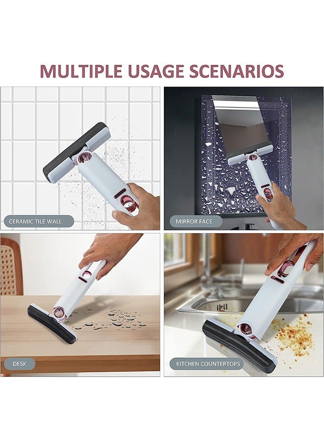 ممسحة صغيرة إسفنجية وممسحة ذاتية الضغط محمولة وممسحة صغيرة رطبة وجافة مزدوجة الاستخدام للمساحات الصغيرة وممسحة تنظيف قوية ممتصة خالية من الأوساخ (2 رأس قطن + 1 مقبض ضغط) - Image 2