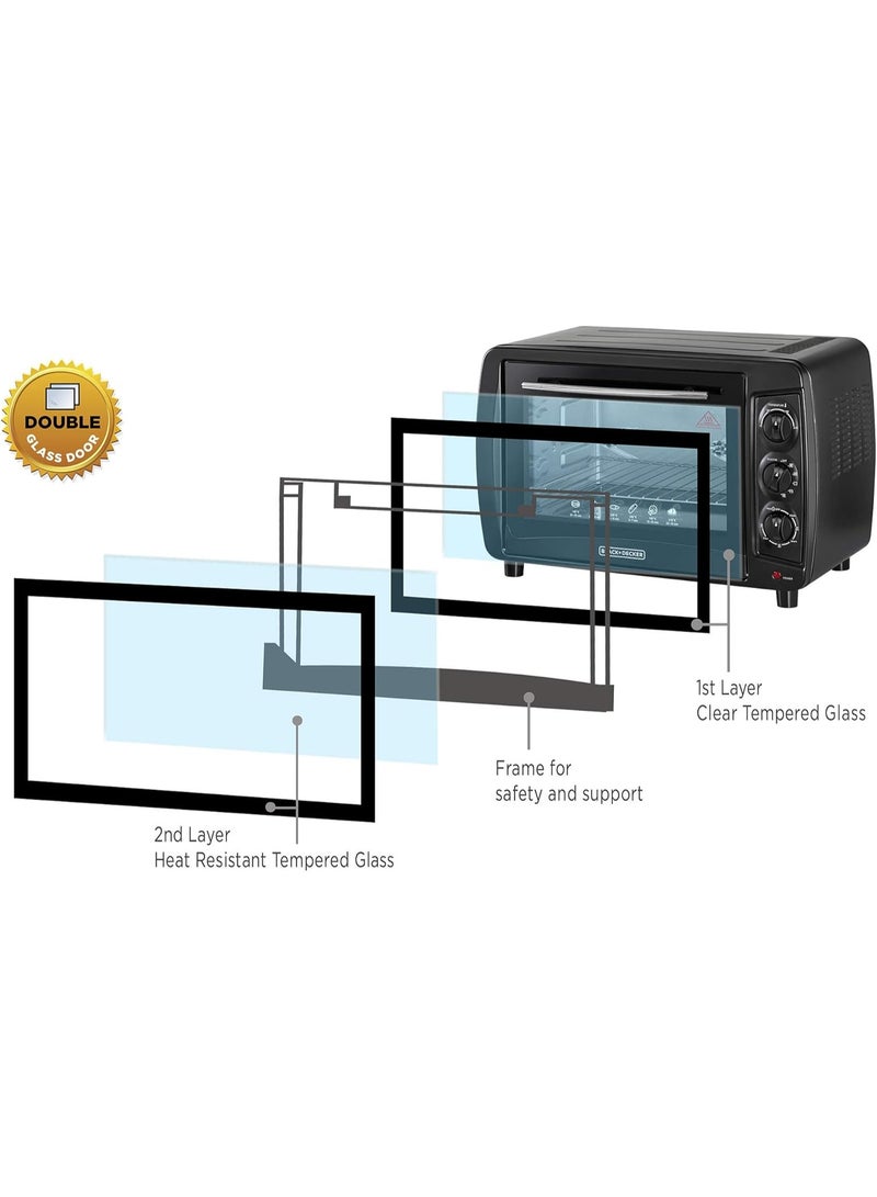 BLACK&DECKER 1500W 35L Toaster Oven With 90-230° Temp Setting, Double Grill And Double Glass Door For Safety With Multiple Accessories, For Toasting Baking Broiling  - Image 2