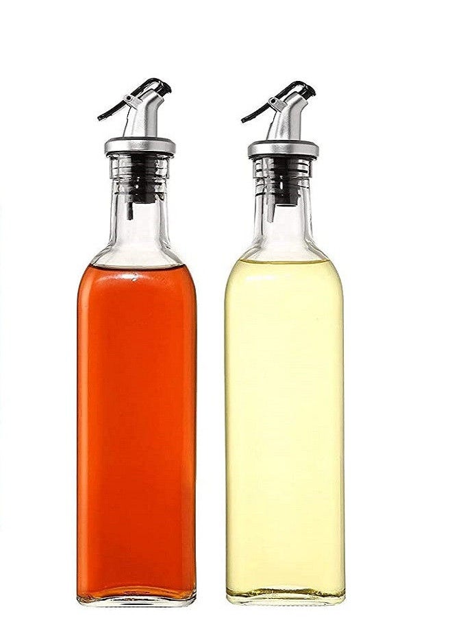 Rahalife - Glass Oil Bottle And Vinegar Pouring Dispenser Condiment Set Cruet Seasoning For Dining Table And Kitchen Airtight And NonDrip Bottle Stoppers Glass 500ml - Pack Of 2 - Image 1