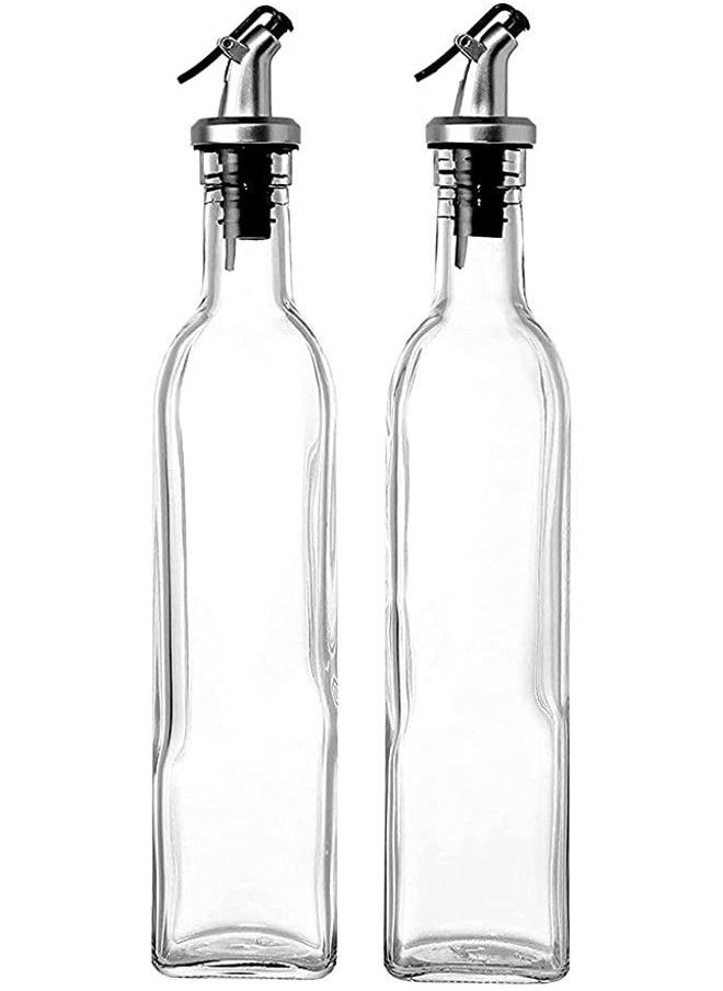 Rahalife - Glass Oil Bottle And Vinegar Pouring Dispenser Condiment Set Cruet Seasoning For Dining Table And Kitchen Airtight And NonDrip Bottle Stoppers Glass 500ml - Pack Of 2 - Image 1