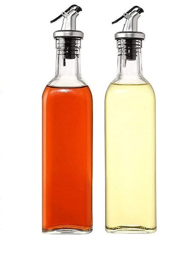 Rahalife - Glass Oil Bottle And Vinegar Pouring Dispenser Condiment Set Cruet Seasoning For Dining Table And Kitchen Airtight And NonDrip Bottle Stoppers Glass 500ml - Pack Of 2 - Image 1