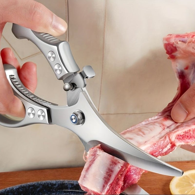 1pc Large Strong Spring Kitchen Scissors Stainless Steel Barbecue Chicken Bone Steak Sharp - Image 1