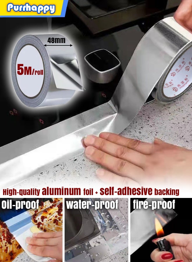 Purrhappy 5M Aluminum Foil Duct Tape,High Temp Resistant Seal Tape, Waterproof Oil-Proof Anti-Mold Adhesive Tape, Heavy Duty Waterproof, Premium Silver Metal Heat Tapes, Dryer Vent Insulation Tape for Home Kitchen & Repair, Ductwork, Ducting, Sealing, Patching, Furnace, Silver 48mm*5m - Image 1