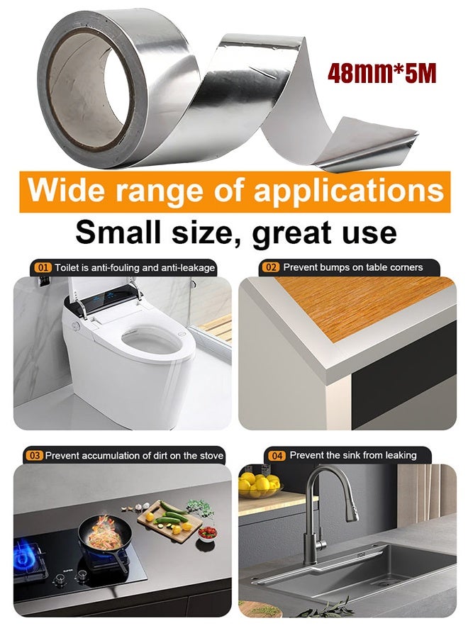 Purrhappy 5M Aluminum Foil Duct Tape,High Temp Resistant Seal Tape, Waterproof Oil-Proof Anti-Mold Adhesive Tape, Heavy Duty Waterproof, Premium Silver Metal Heat Tapes, Dryer Vent Insulation Tape for Home Kitchen & Repair, Ductwork, Ducting, Sealing, Patching, Furnace, Silver 48mm*5m - Image 2