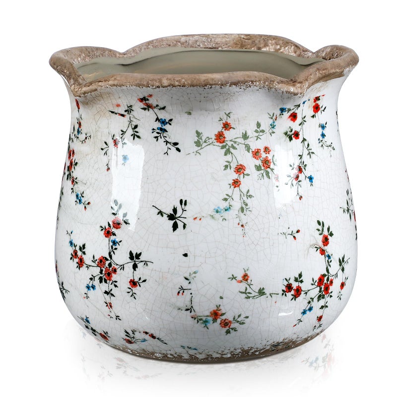 Newtay 6 Inch Ceramic Plants Pots Vintage Ceramic Flower Planters Crackle Glaze Finish Flower Pots Decorative Floral Vintage Planters for Living Room Garden Home Decor Gifts(Cute) - Image 1