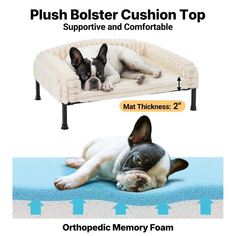 Veehoo Elevated Dog Bed with Bolster Cushion, Fluffy Plush Dog Couch Beds for Small Dogs, Cats, Washable Raised Pet Cot with Non-Slip Feet for Indoor or Patios Use, 24 x 18 Inches, White - Image 3