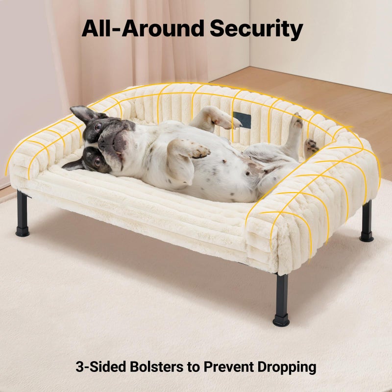Veehoo Elevated Dog Bed with Bolster Cushion, Fluffy Plush Dog Couch Beds for Small Dogs, Cats, Washable Raised Pet Cot with Non-Slip Feet for Indoor or Patios Use, 24 x 18 Inches, White - Image 4