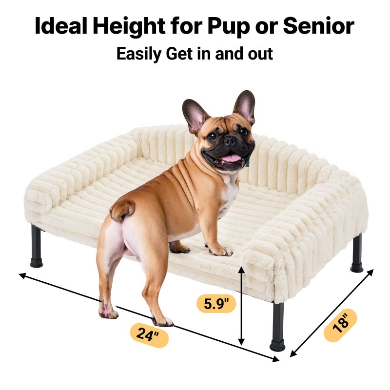 Veehoo Elevated Dog Bed with Bolster Cushion, Fluffy Plush Dog Couch Beds for Small Dogs, Cats, Washable Raised Pet Cot with Non-Slip Feet for Indoor or Patios Use, 24 x 18 Inches, White - Image 2