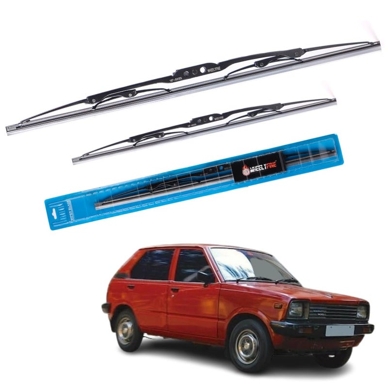Wheelyfine Car Wiper Blades | Metal Frame | Water Repellent Windshield Wipers | Blade Refills For Maruti 800 (1983 Onwards) Dr 17"/Pa 17" - Image 1
