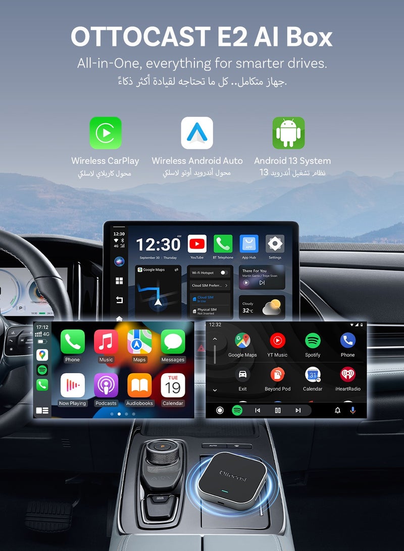 OTTOCAST OttoAibox E2 AI Box Google Play Store Netflix/YouTube Split-Screen Wireless Carplay Android Auto 4+64 GB - Image 2