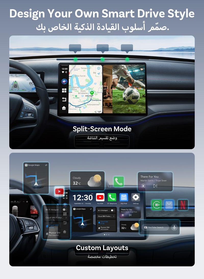 OTTOCAST OttoAibox E2 AI Box Google Play Store Netflix/YouTube Split-Screen Wireless Carplay Android Auto 4+64 GB - Image 5