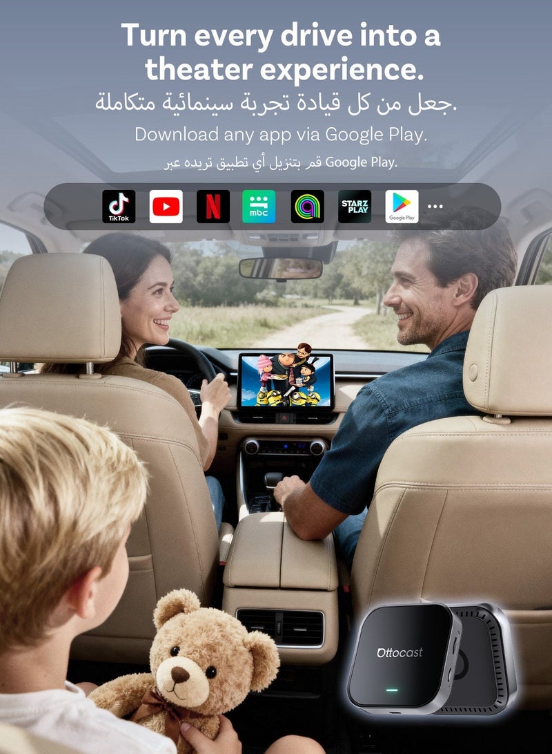 OTTOCAST OttoAibox E2 AI Box Google Play Store Netflix/YouTube Split-Screen Android 13 Wireless Carplay Android Auto 4+64 GB Carplay TV BOX Supports Cloud SIM / SIM Card microSD Card - Image 3