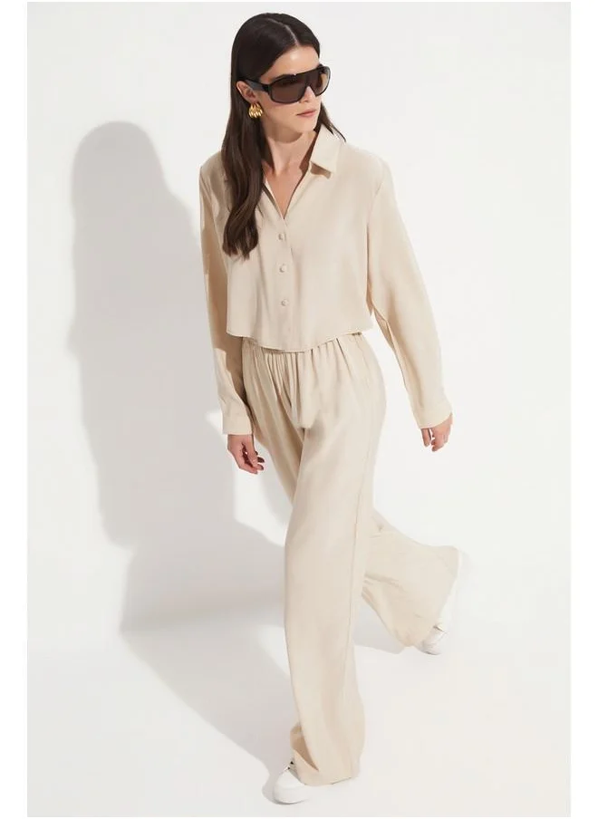 JUNE June Women Modal Blend Shirt Trouser Set Stone