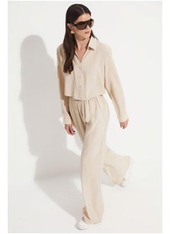 JUNE June Women Modal Blend Shirt Trouser Set Stone  - Image 1