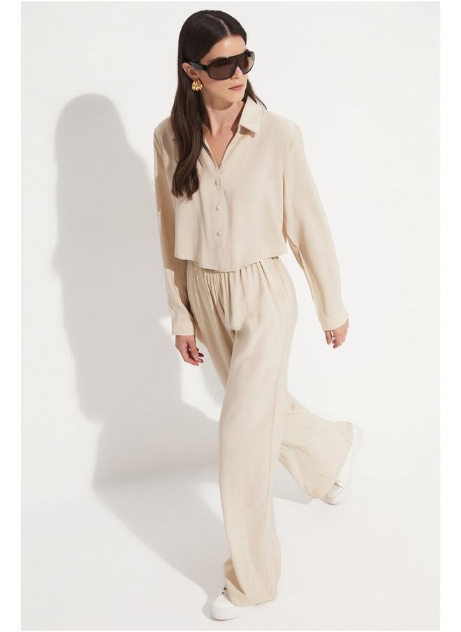 JUNE June Women Modal Blend Shirt Trouser Set Stone  - Image 1