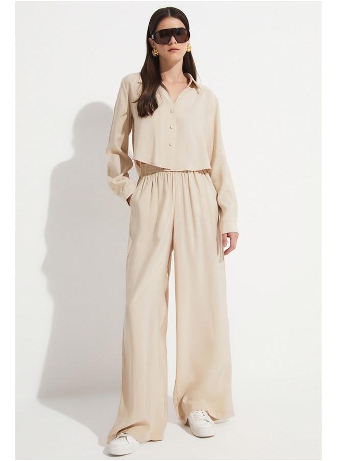 JUNE June Women Modal Blend Shirt Trouser Set Stone  - Image 2