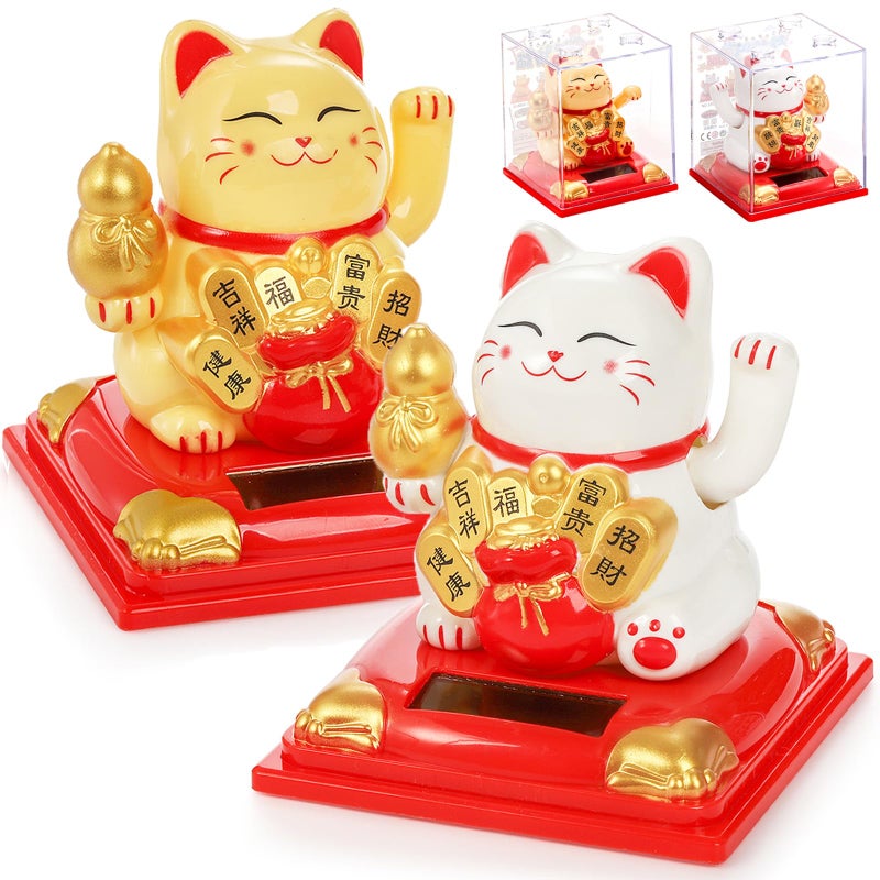Cididu 2 Pack Solar Waving Cat, Lucky Cat Waving Arm Solar Powered, Good Luck Fortune Cat as Window Sun Catcher Car Dashboard Decor, Portable Suncatchers Welcoming Cat for Home, Office Decoration - Image 1